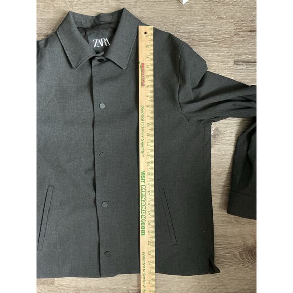 ZARA 4 Way Stretch Black Snap Front Lightweight Blazer Shirt Jacket Large - Picture 5 of 9